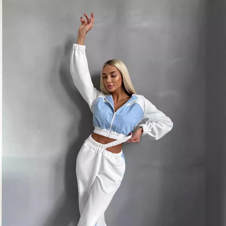 Damen Sportliches Zweiteiler-Set mit Crop-Top und weitem Schnitt Drune