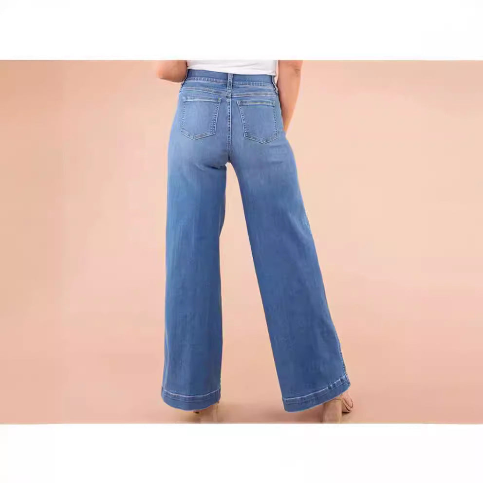 Damen weite High-Waist Jeans mit eleganter Schnittführung und markanten Nahtdetails Drune