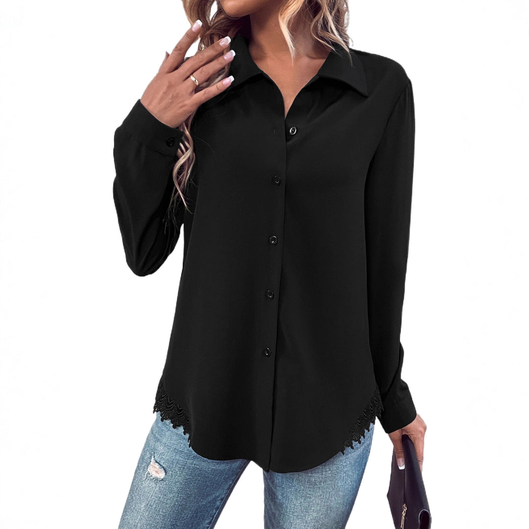 Damen elegante Bluse mit Spitze und Knopfleiste Drune