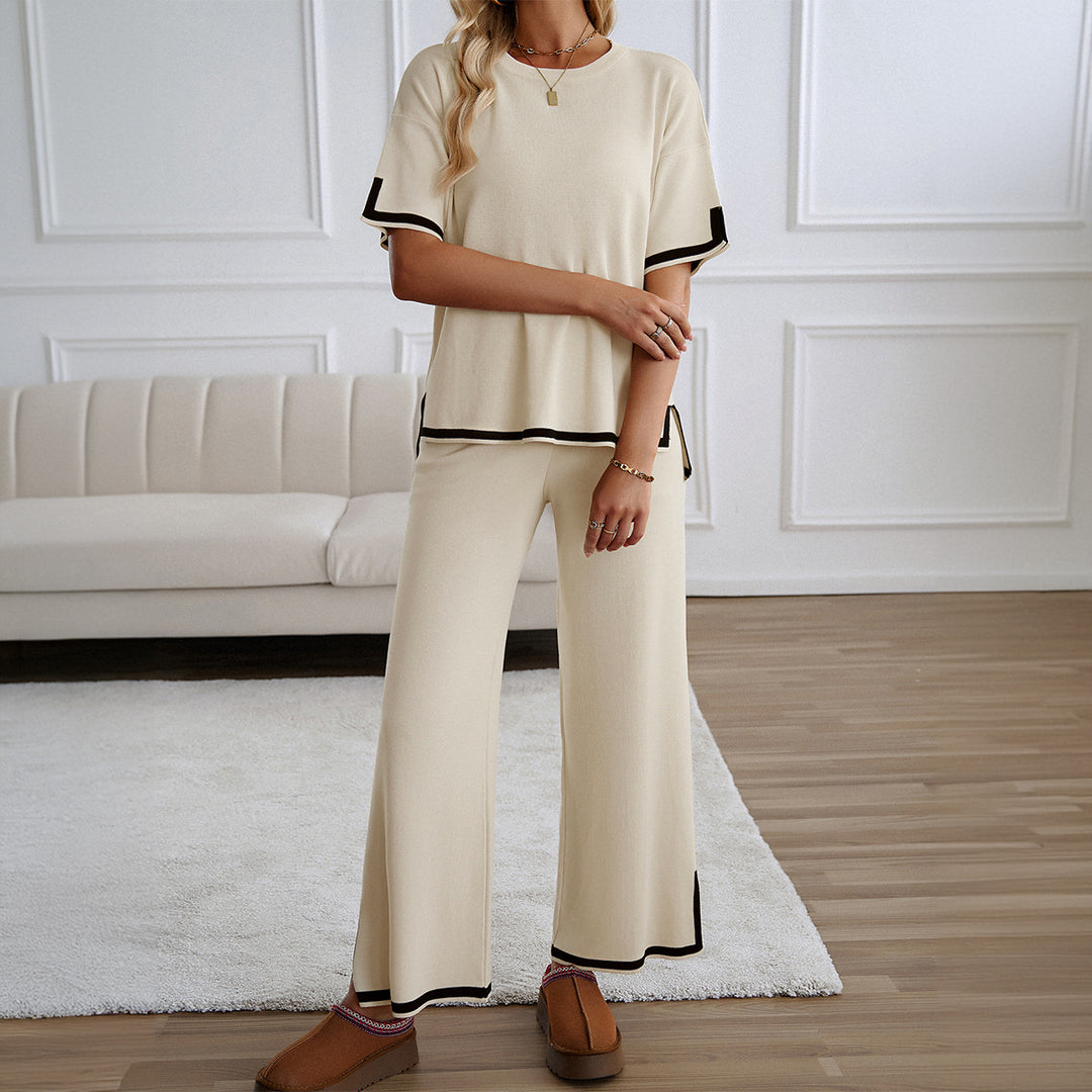 Damen Lässiges Zweiteiliges Set mit Weitem Schnitt und Goldakzenten Drune
