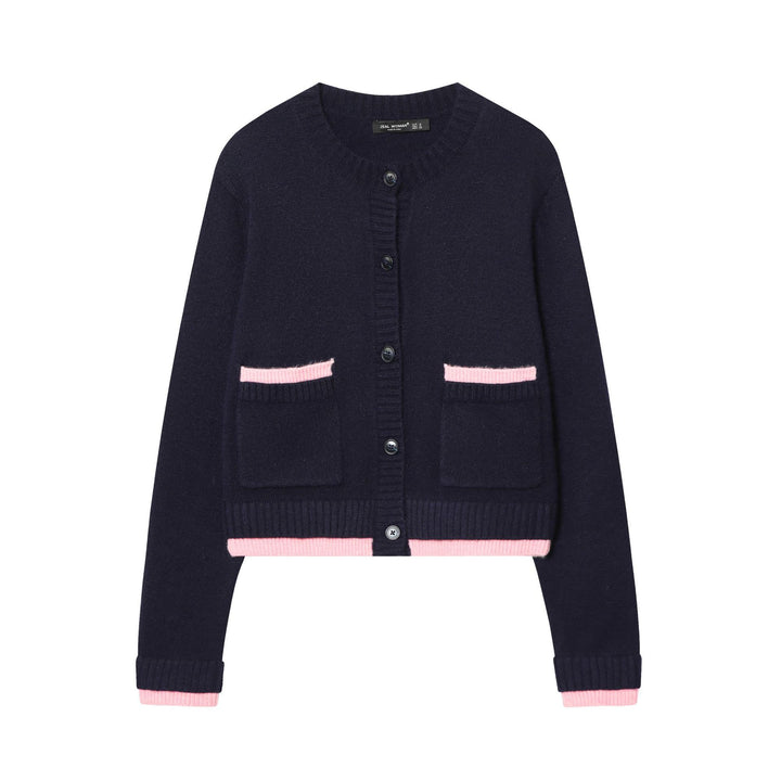 Damen nan gekürzte Strickjacke mit Knopfleiste, Rippenbündchen und dekorativen Taschen Drune