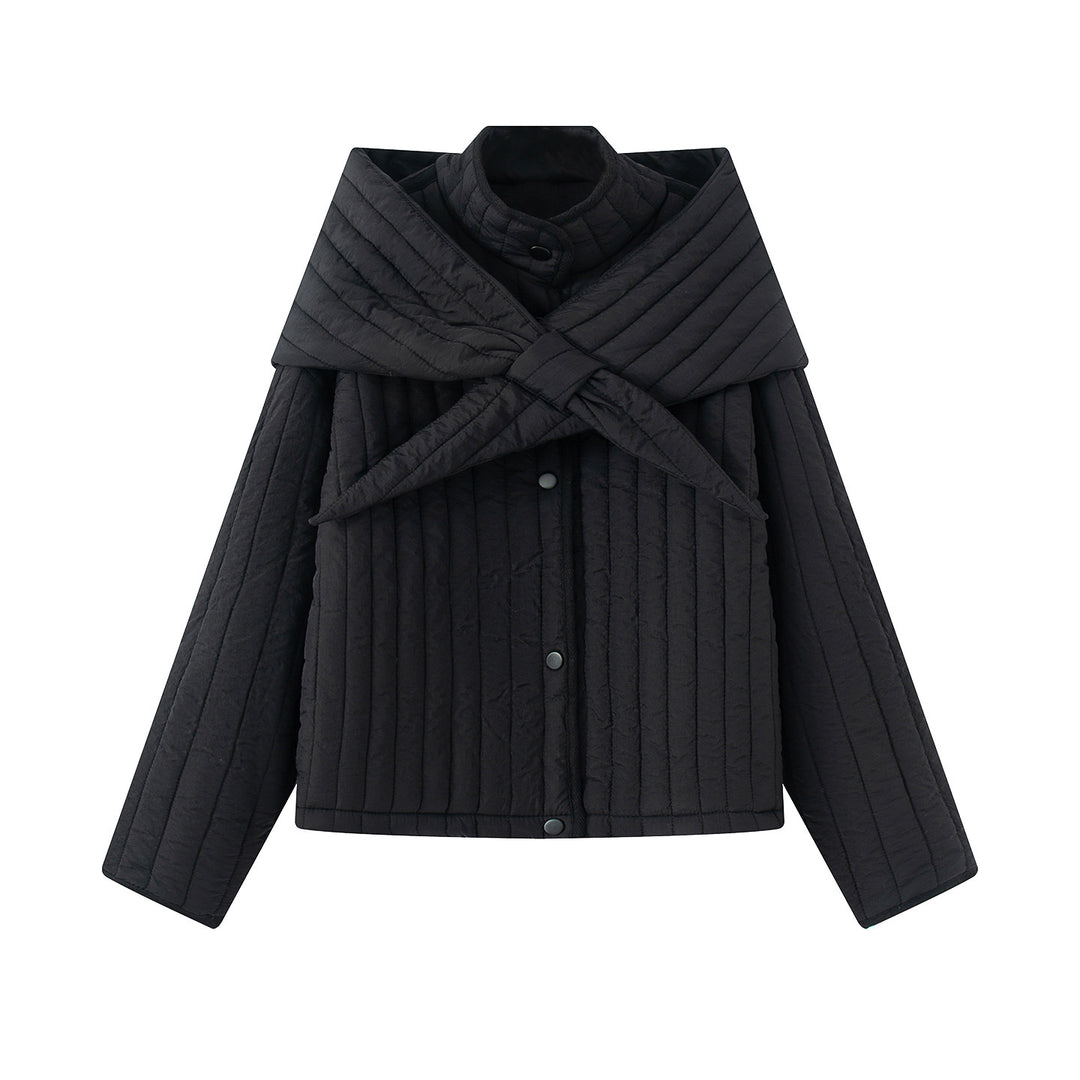 Damen nan gesteppte Jacke mit großem Wickelkragen und Bindeschal Drune