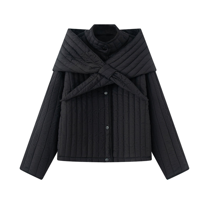 Damen nan gesteppte Jacke mit großem Wickelkragen und Bindeschal Drune