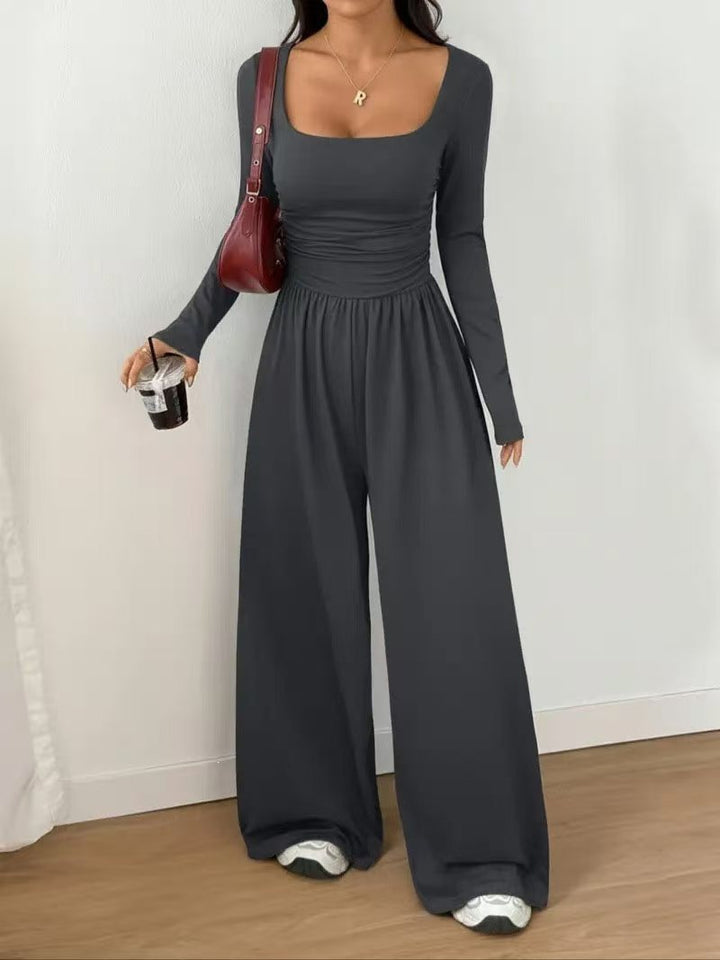 Damen Jumpsuit mit weitem Bein, eckigem Ausschnitt und geraffter Taillenpartie Drune