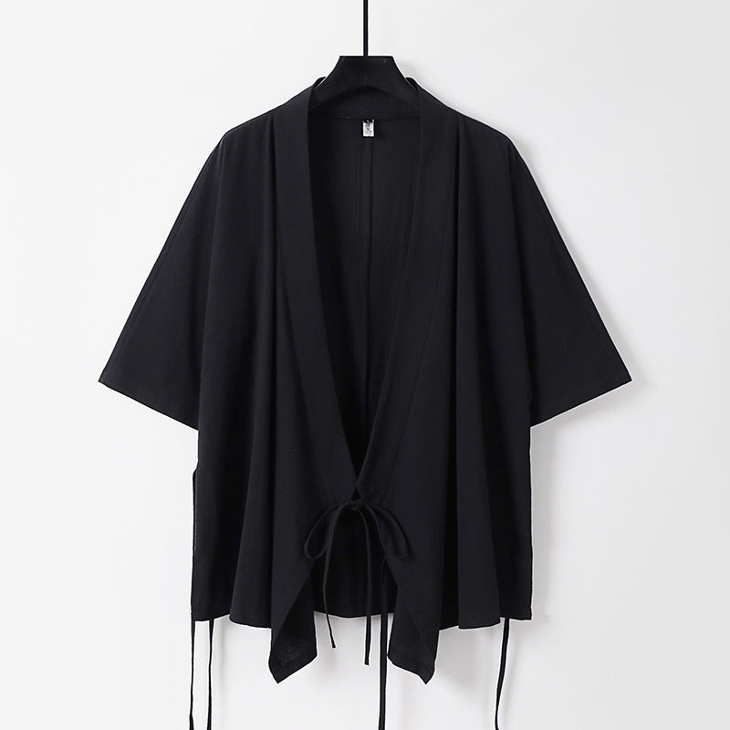 Damen locker fallende Kimono-Jacke mit Bindegürtel Drune