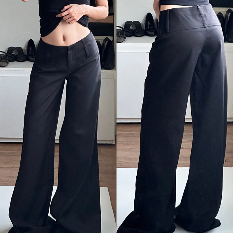 Damen Hochtaillierte Palazzo-Hose mit breitem Komfortbund, Frontknopf und weitem Bein Drune