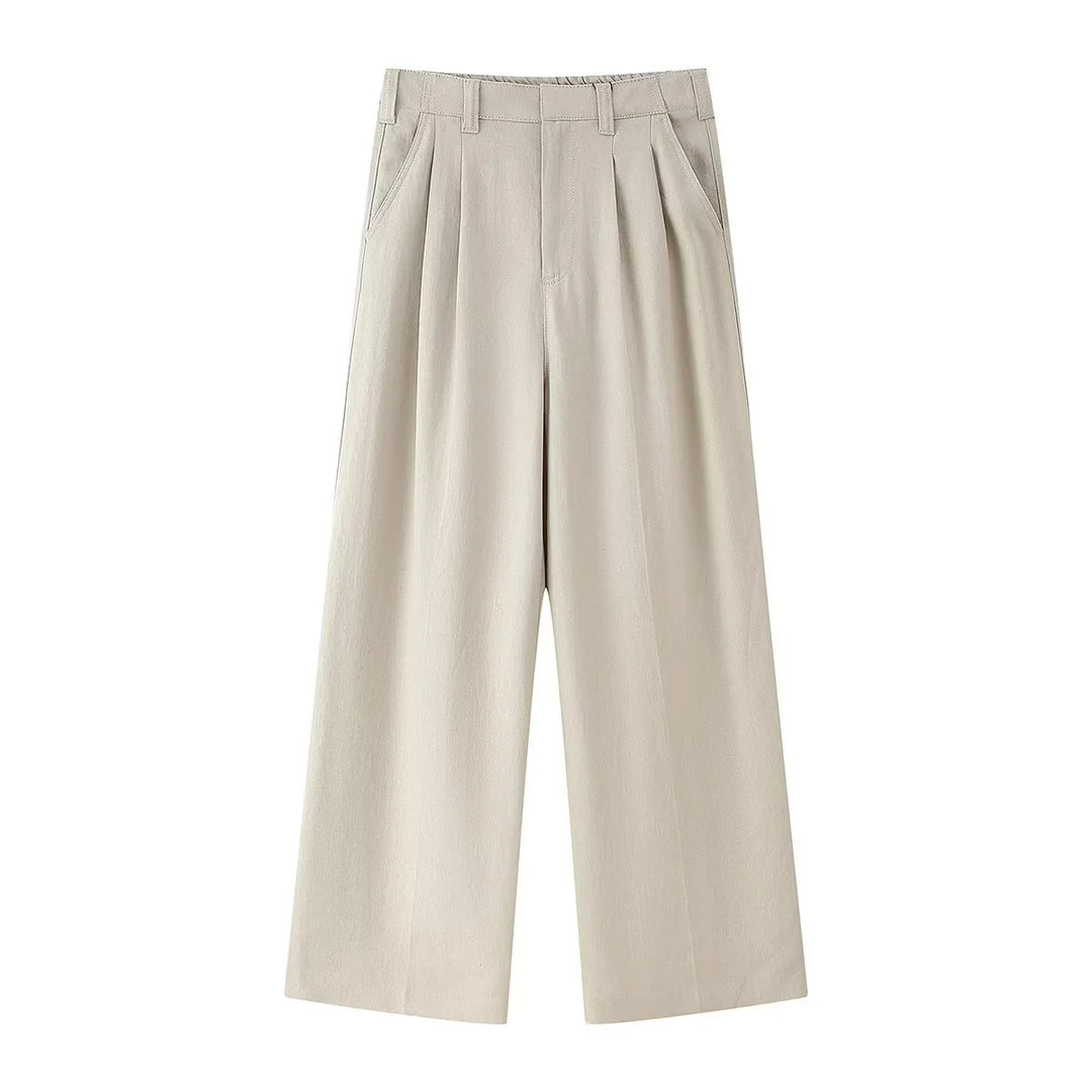 Damen nan elegante Culotte-Hose mit hoher Taille, Kellerfalten und weitem geradem Bein Drune