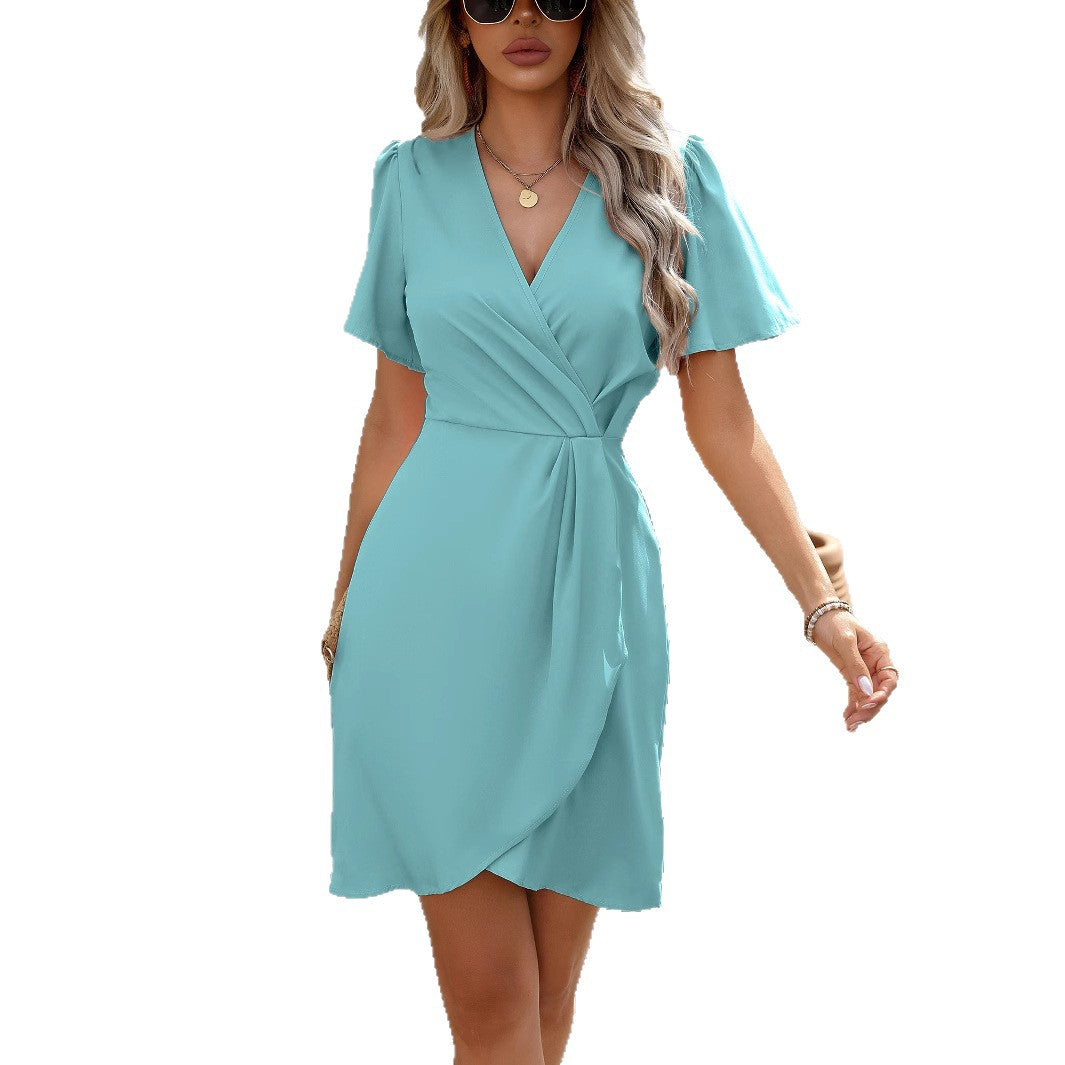 Damen Wickelkleid mit V-Ausschnitt und weichem fallendem Stoff Drune