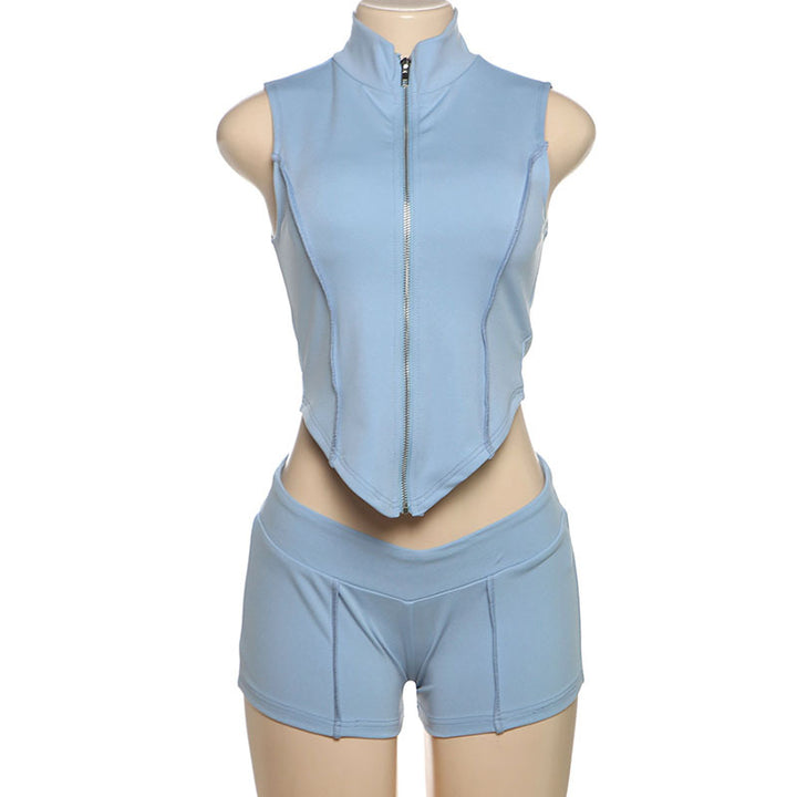 Damen Sportliches Zweiteiliges Set mit Stehkragen und kurzem Schnitt Drune