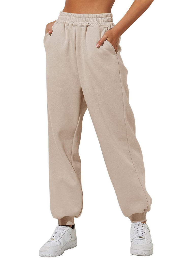 Damen nan weite High‑Waist Jogginghose mit soften Bügelfalten, elastischem Komfortbund und gerippten Knöchelbündchen Drune