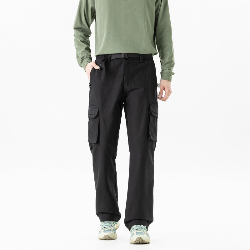Herren Utility-Cargohose im technischen Trekking-Stil mit integriertem Gürtel und Mehrfach‑Taschen Drune