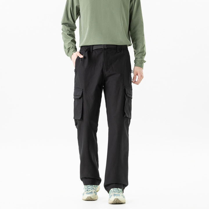 Herren Utility-Cargohose im technischen Trekking-Stil mit integriertem Gürtel und Mehrfach‑Taschen Drune
