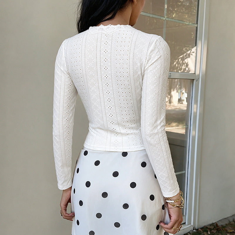 Damen Elegantes Oberteil mit Spitzen und Schlitz Drune