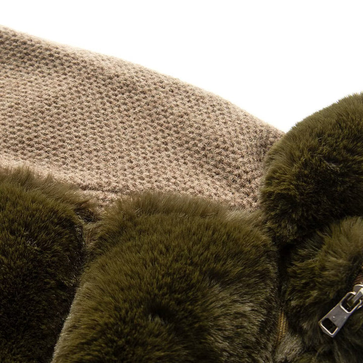 Damen Strickpullover-Jacke mit gesteppter Faux-Fur-Front und hohem Stehkragen Drune