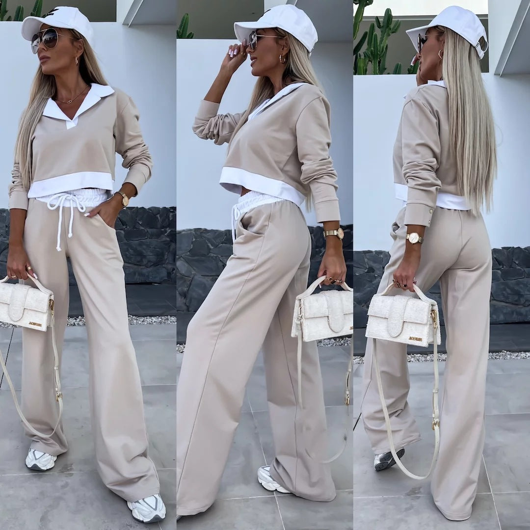 Damen lässiges Sport-Loungewear-Set mit stylischem Kragen und bequemem Schnitt