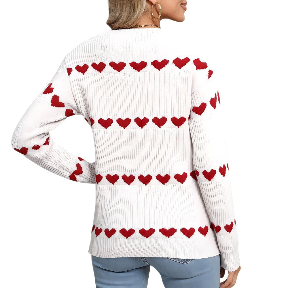 Damen Strickpullover mit Herzmuster Drune