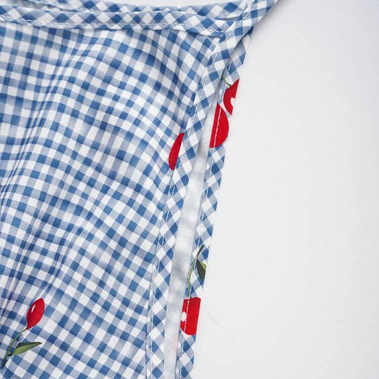 Damen Bluse mit floralem Karo-Muster und Rüschensaum Drune