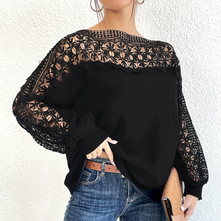 Damen lässiger Pullover mit einzigartigem Häkel-Ausschnitt Drune