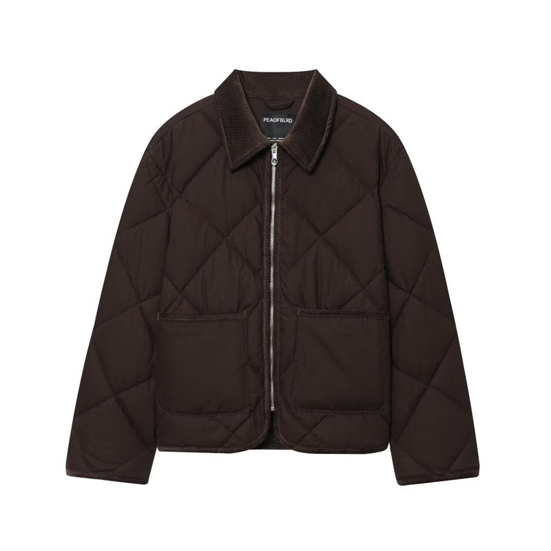 Damen Kurzjacke gesteppter Quilt‑Bomber mit Cordkragen, Frontreißverschluss und aufgesetzten Taschen Drune