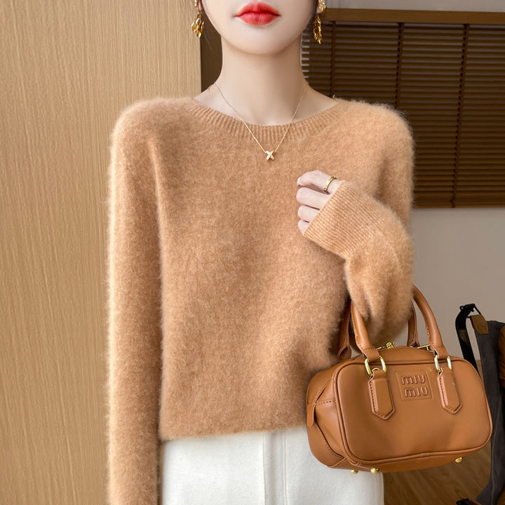 Damen Lockerer Feinstrick-Pullover mit Rundhalsausschnitt und flauschiger Angora-Optik Drune