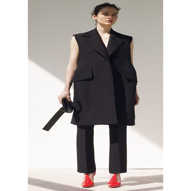 Damen Ärmellose A-Linien Longweste im Oversized Tailoring mit Schalkragen Drune