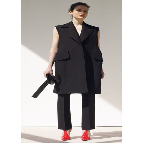 Damen Ärmellose A-Linien Longweste im Oversized Tailoring mit Schalkragen Drune