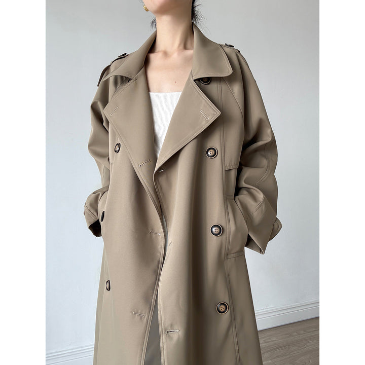 Damen Oversize Mantel im Trench-Stil mit Raglanärmeln und doppelreihiger Knopfleiste Drune