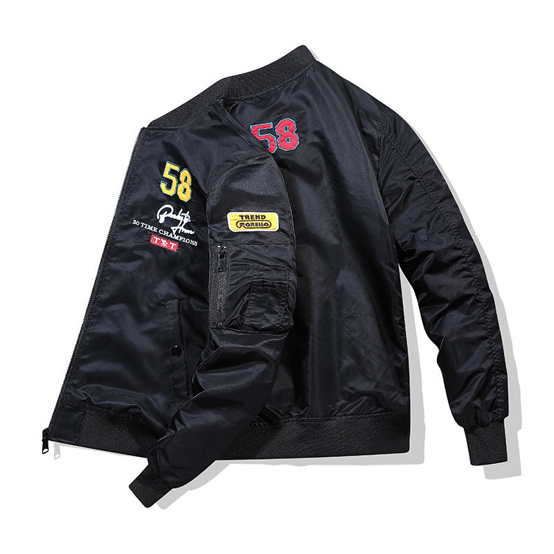 Herren Utility-Bomberjacke im Fliegerstil mit Ärmel-Taschen und Stickpatches Drune