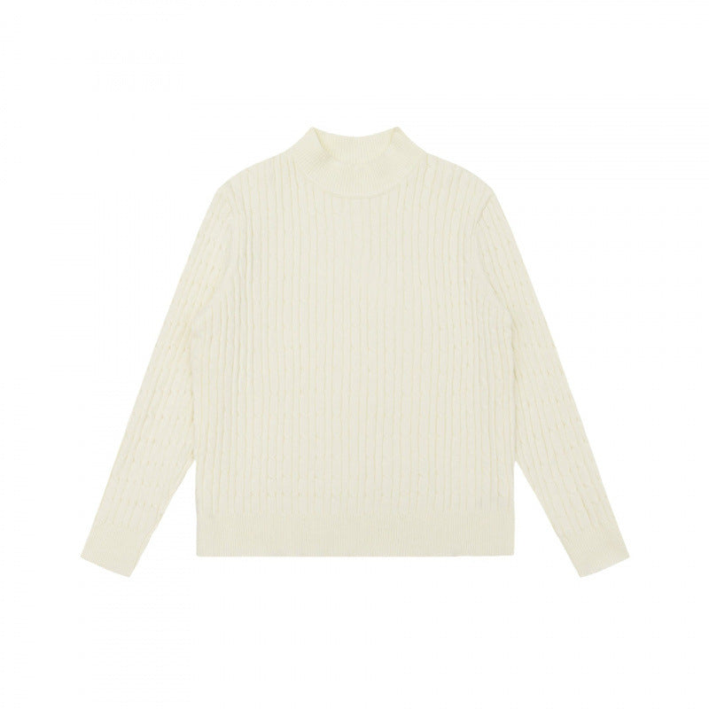 Unisex Oversize Zopfmuster-Pullover mit kurzem Stehkragen und geripptem Saum Drune