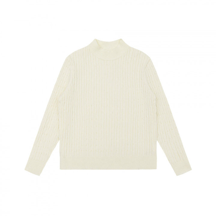 Unisex Oversize Zopfmuster-Pullover mit kurzem Stehkragen und geripptem Saum Drune