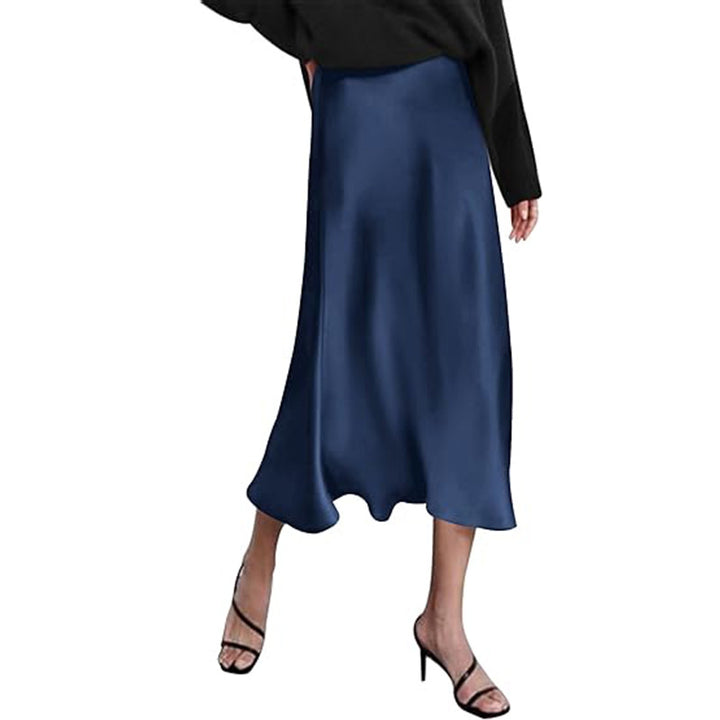 Damen eleganter Midi-Rock aus satinierter Viskose mit fließendem Fall Drune