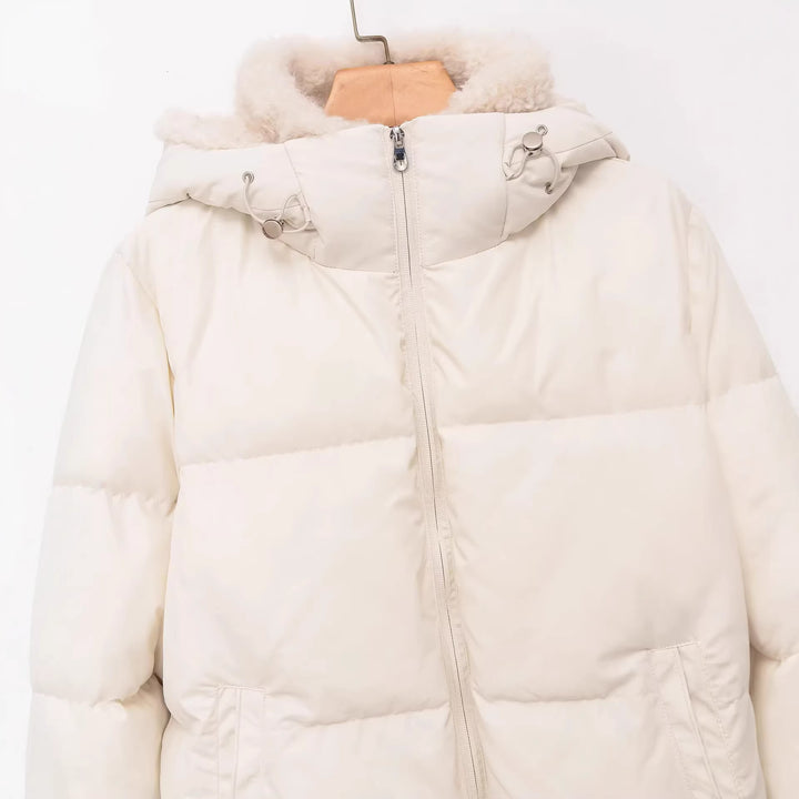 Damen nan gesteppte Kapuzen‑Daunenoptik Jacke mit Teddyfutter und hohem Kragen Drune