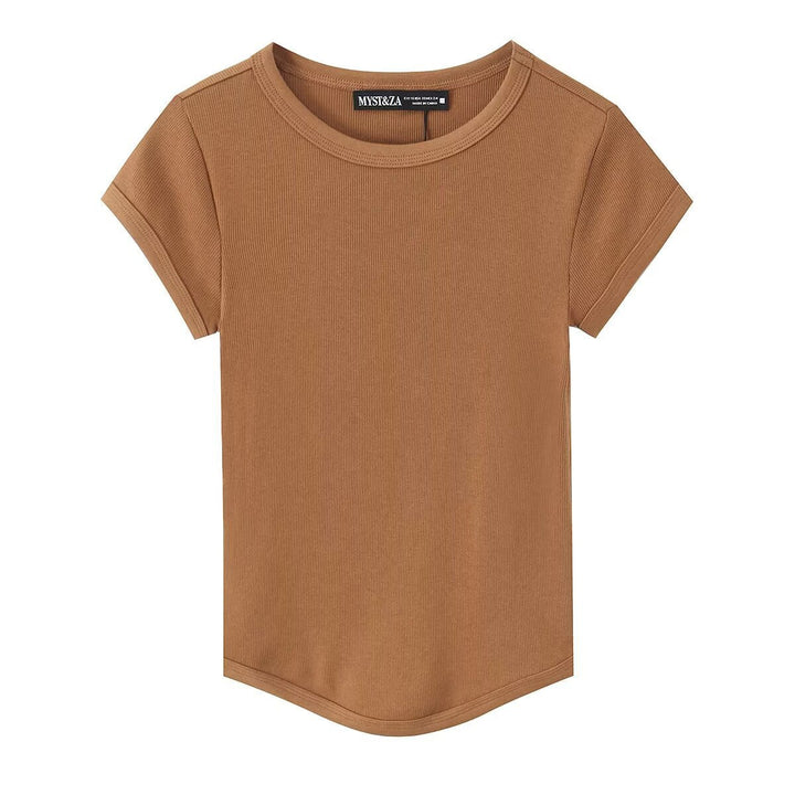 Damen hochwertiges, figurbetontes Basic-T-Shirt mit feiner Rippstruktur Drune