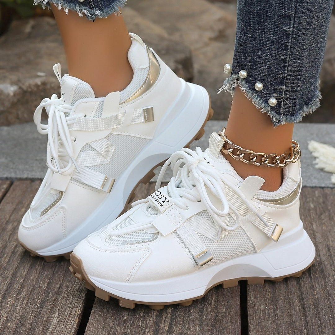 Damen Chunky-Plateau-Sneaker mit atmungsaktivem Mesh und montierten Riemen Drune
