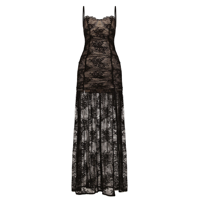 Damen Spitzenkleid mit raffinierten Rüschendetails Drune