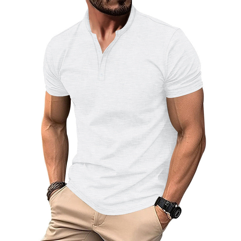 Herren Kurzarm-Henley-T-Shirt mit hochwertigem, atmungsaktivem Baumwollmix Drune