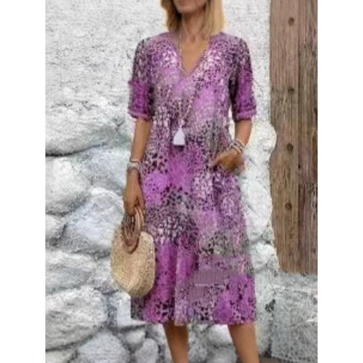 Damen Strandkleid im lässigen Stil mit Taschen und V-Ausschnitt Drune