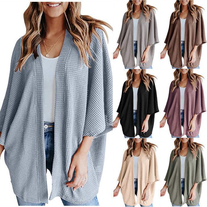 Damen lässiger Strickjacke im Waffelmuster Drune