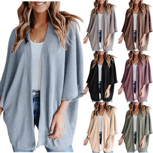 Damen lässiger Strickjacke im Waffelmuster Drune