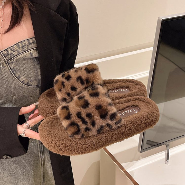 Damen Flauschige Hausschuhe mit tierischem Muster Drune