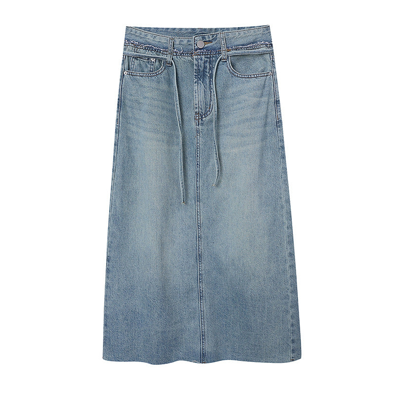 Damen Midi-Jeansrock mit verstellbarem Taillenband und seitlichen Eingrifftaschen Drune