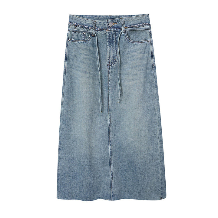 Damen Midi-Jeansrock mit verstellbarem Taillenband und seitlichen Eingrifftaschen Drune