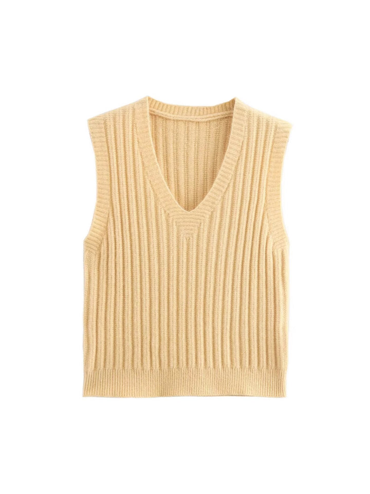 Damen V-Ausschnitt Rippenstrick Ärmelloser Pullover Drune