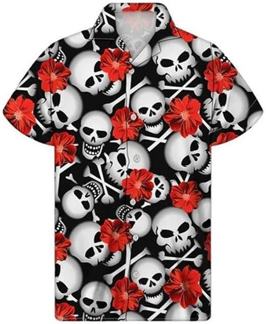 Herren Kurzarmhemd mit kreativem Totenkopf-Design und atmungsaktivem Stoff Drune