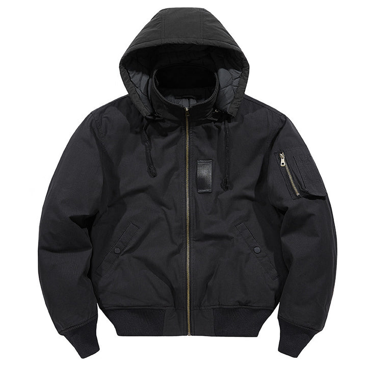 Herren multifunktionale Feldjacke im Bomberstil mit Kapuze und Ärmel-Tasche Drune