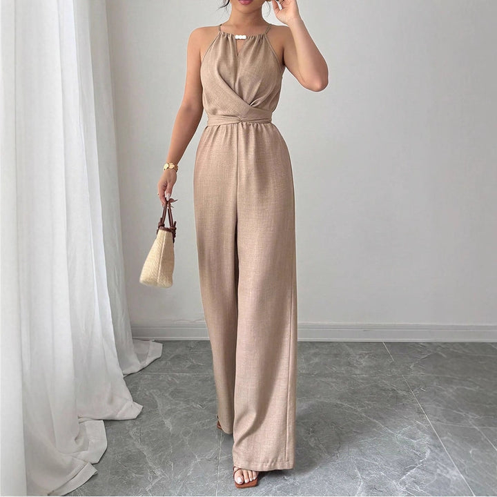 Damen bodenlanger Jumpsuit mit raffiniertem Wickeldesign und eleganter Bundnaht Drune