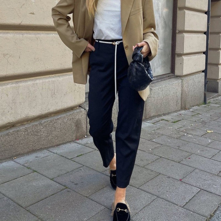 Damen elegante Anzughose mit hohem Bund und modischem Gürtel Drune