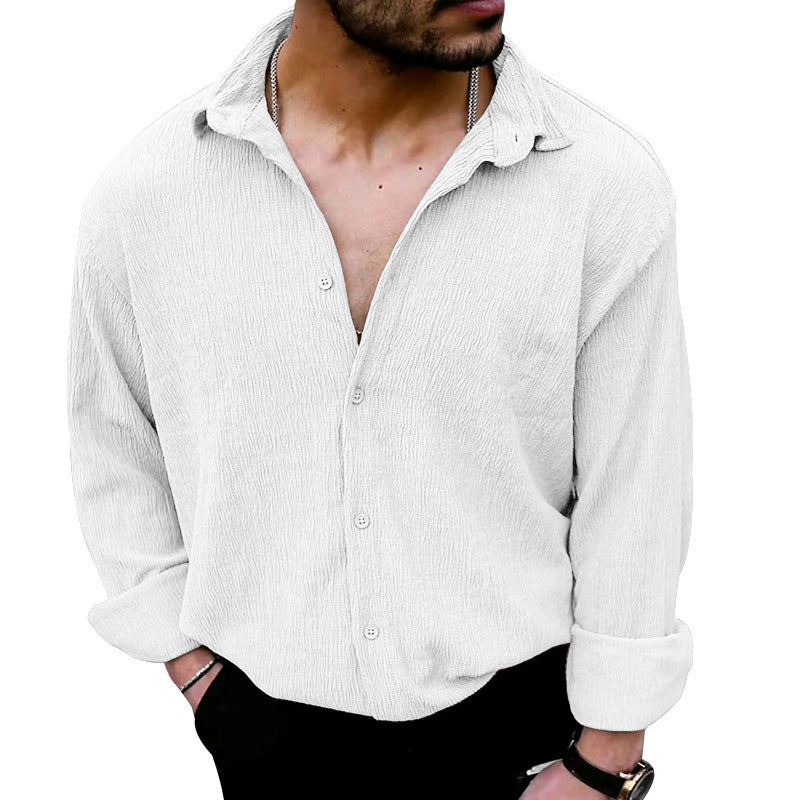 Herren zeitloses Langarmhemd mit strukturiertem Obermaterial und modernem Kragen Drune