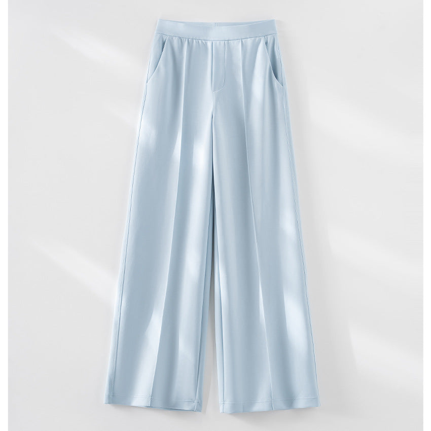 Damen Weite Highwaist-Hose mit Bügelfalte, elastischem Bund und Eingrifftaschen Drune