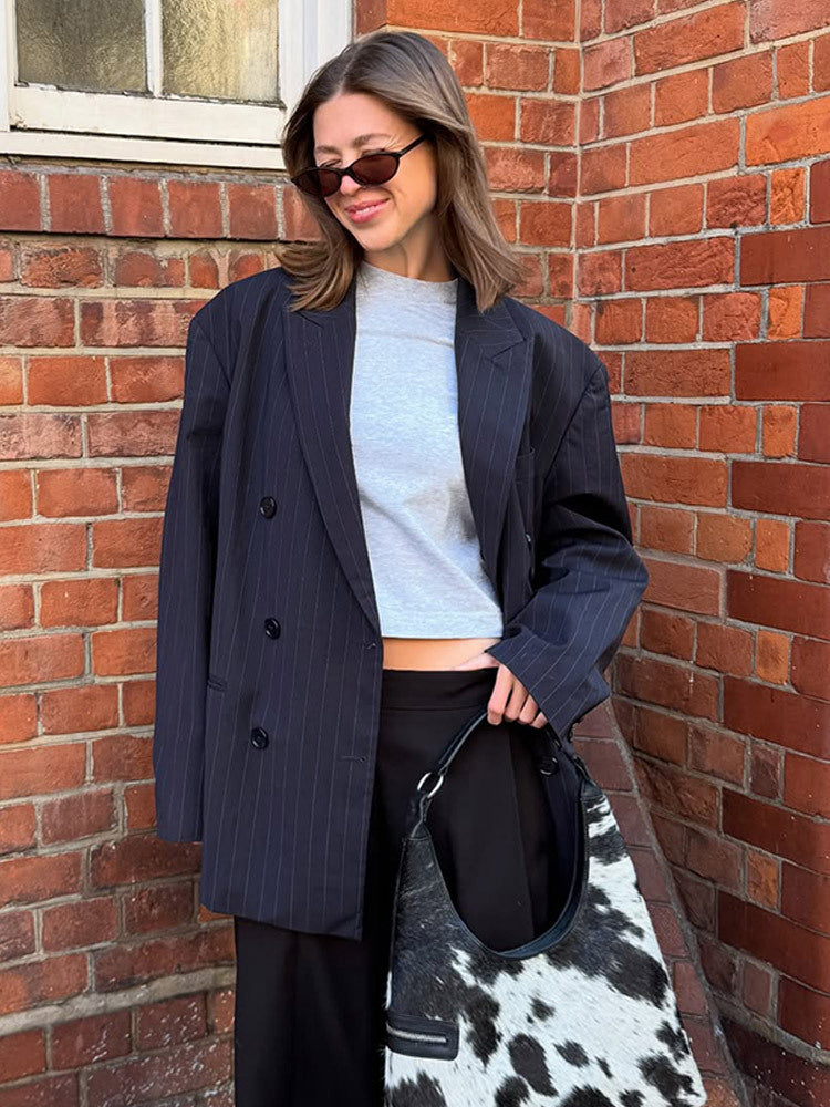 Damen Oversized Blazerjacke mit tailliertem Schnitt und feinen Nadelstreifen Drune
